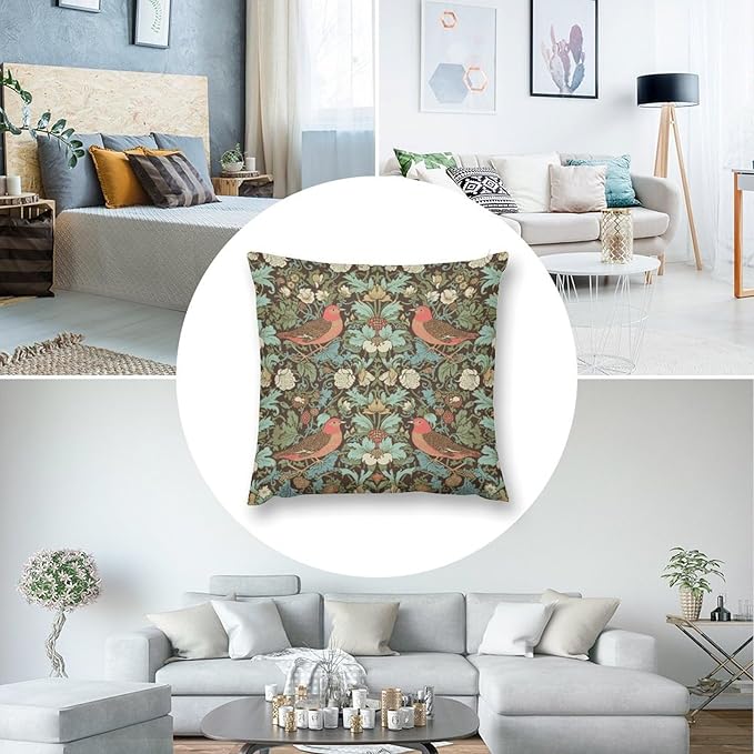 William Morris Floral Original Throw Pillow Covers Boho Chic Retro Floral Bird - Image 7