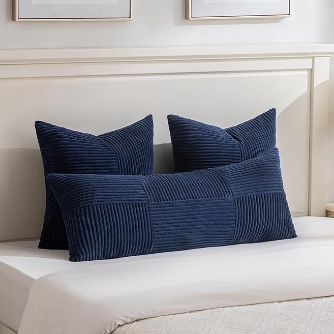 Fancy Homi 2 Packs Navy Blue Euro Decorative Throw Pillow Covers 28x28 Inch - Image 5
