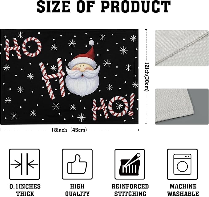 Giwawa Christmas Placemats Set of 4, Santa Claus Laugh Winter Snowflake Black - Image 4