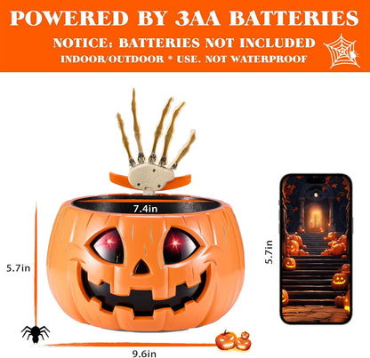 Anlass Halloween Candy Bowl Animated Pumpkin Candy Holder with Moving Skeleton Hand Creepy Sound and Red Eyes for Halloween Decorations Indoors and Trick or Treats