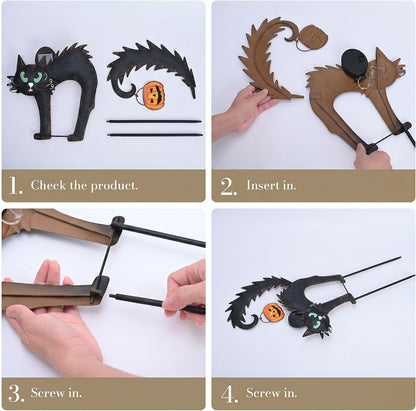 TERESA'S COLLECTIONS Outdoor Halloween Decor Black Cat Solar Garden Stake