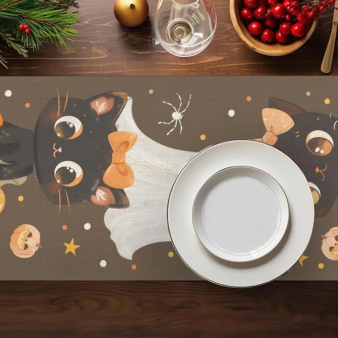 Halloween Table Runner, Pumpkin Linen Table Runner, Kitchen Dining Coffee Table - Image 4