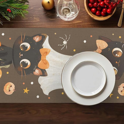 Halloween Table Runner, Pumpkin Linen Table Runner, Kitchen Dining Coffee Table - Image 4