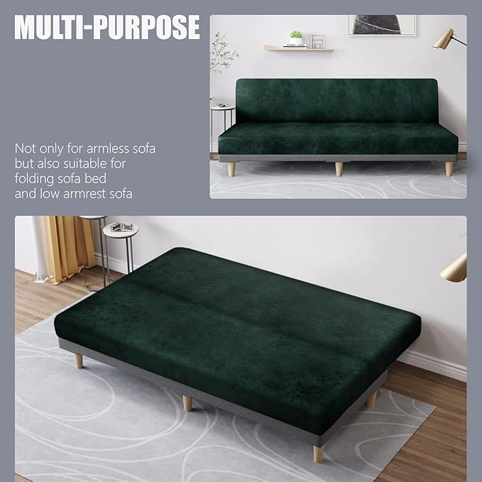 molasofa Leather Like Stretch Futon Slipcover Armless Futon Bed Sofa Cover - Image 5
