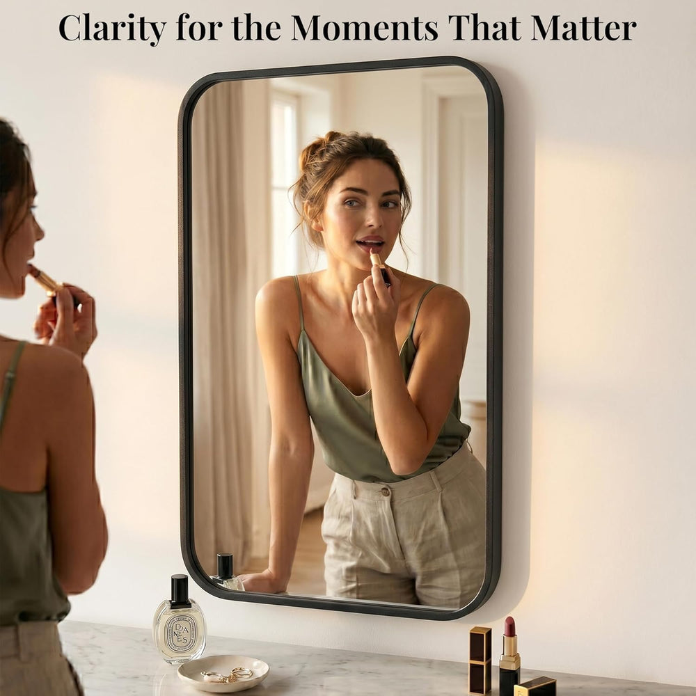 2-Pack 22x30 Inch Matte Black Rounded Rectangle Vanity Mirrors