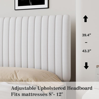 barnfurin queen upholstered bed frame with adjustable headboard, side view