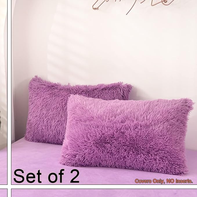 MorroMorn Decorative Pillows Covers, 2 Packs Faux Fur Pillow Cases Standard Size - Image 3