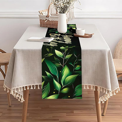 Happy Birthday Table Runner – Green Leaf and Gold Lettering Party Table Decor – - Image 6