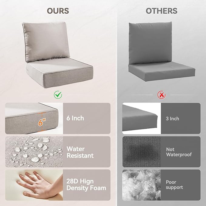 6" Thick Outdoor Cushions 22x24x6, 10-Set Deep Seat Patio Cushions - Image 4