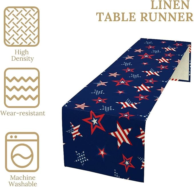 4th of July Patriotic Table Runner, Memorial Day Independence Day Freedom Stars - Image 6