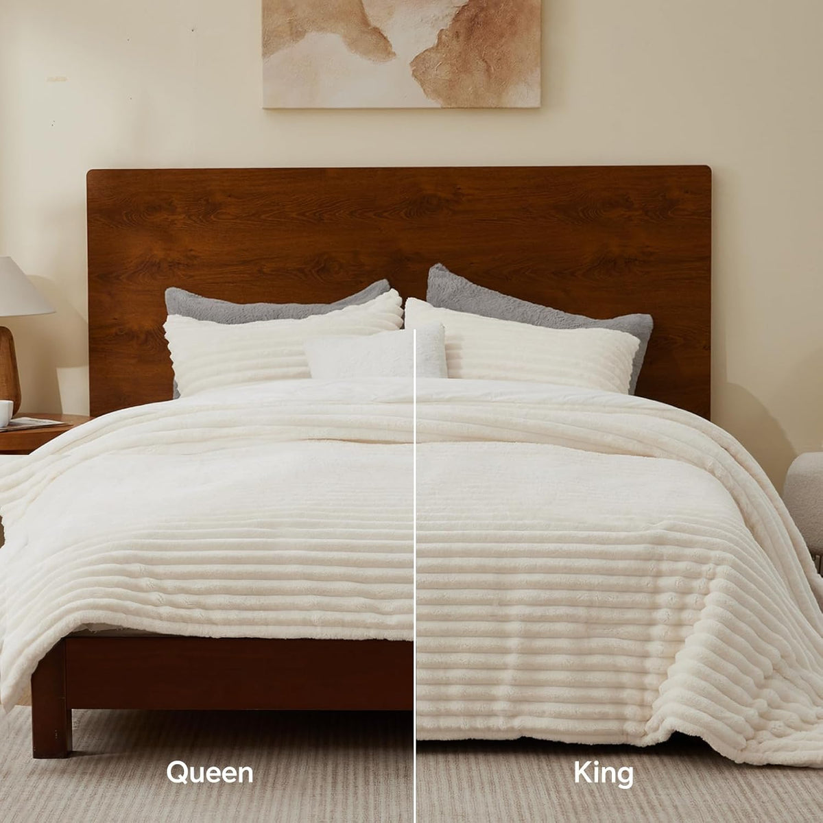bedelite fleece queen comforter set, fluffy bed set on a desk or shelf