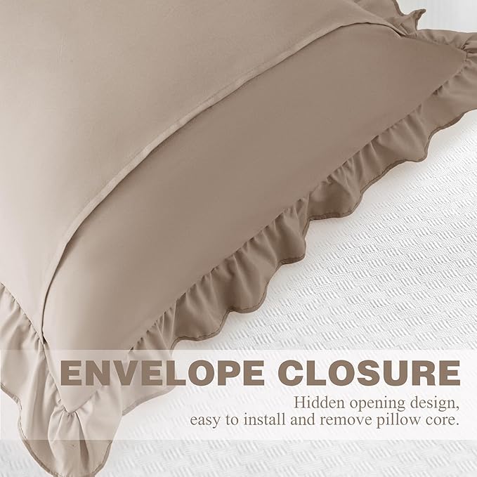 KKJIAF Ruffle Pillow Cases 18x18 Inches, Khaki Square Ruffled Pillow Covers Set - Image 6
