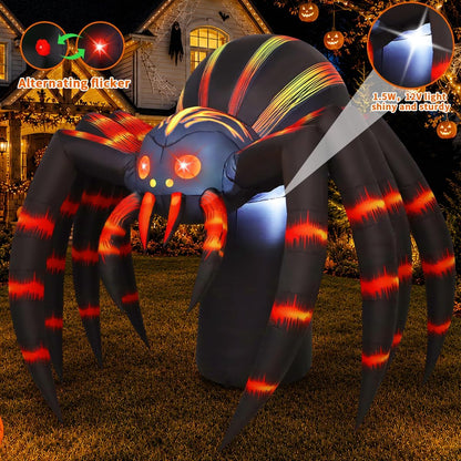 COMIN 7FT Halloween Inflatables Orange Stripe Spider Yard Decor with LEDs