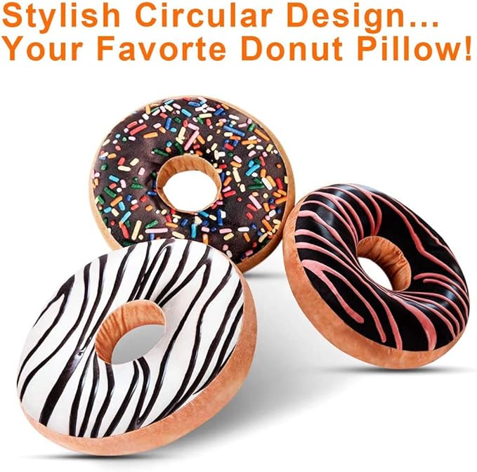 HYSEAS Round Throw Pillow 14 Inch Chocolate Donut, 3D Digital Print Decorative - Image 6