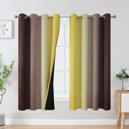 Estelar Textiler Brown and Yellow Blackout Curtains by ESTELARTEXTILER