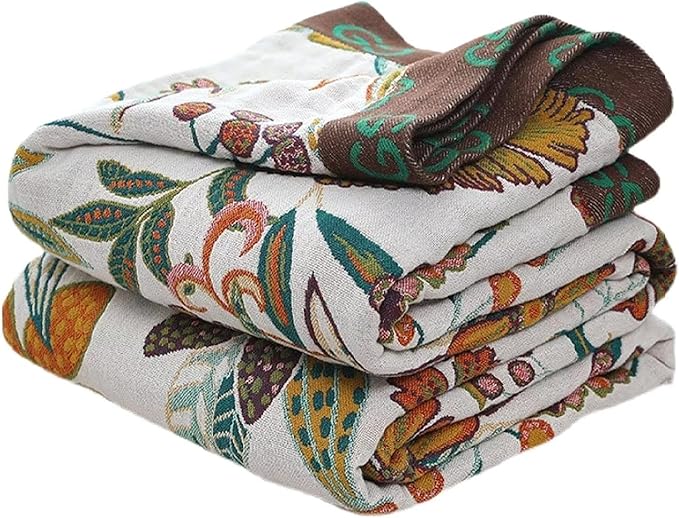 Fall Throw Blanket for Couch Bed Chair, 100% Cotton Muslin Breathable Woven by MSGKVHomeTextiles