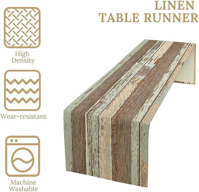 Rustic Wood Table Runner Brown Wooden Blue Wood Plank Board Panel Reducing The - Image 7