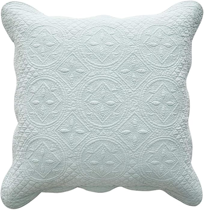 Calla Angel Sage Garden Luxury Pure Cotton Quilted Pillow Sham, Light Aqua by Calla+Angel