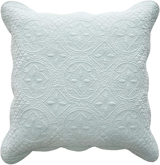 Calla Angel Sage Garden Luxury Pure Cotton Quilted Pillow Sham, Light Aqua by Calla+Angel