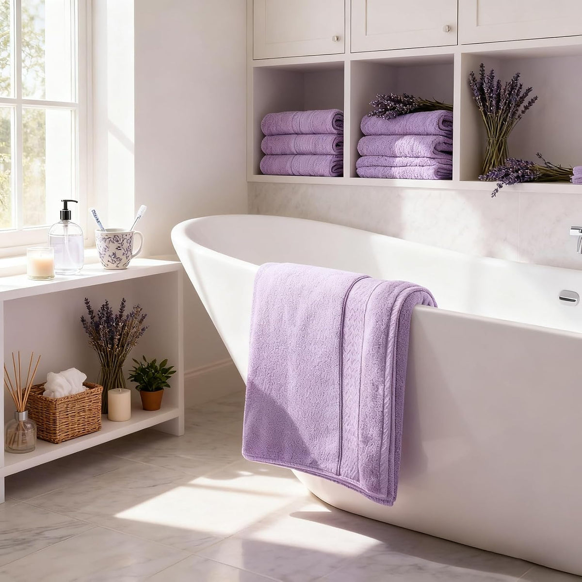 cozyart bath towel set 6 pcs, luxury lavender, close-up detail