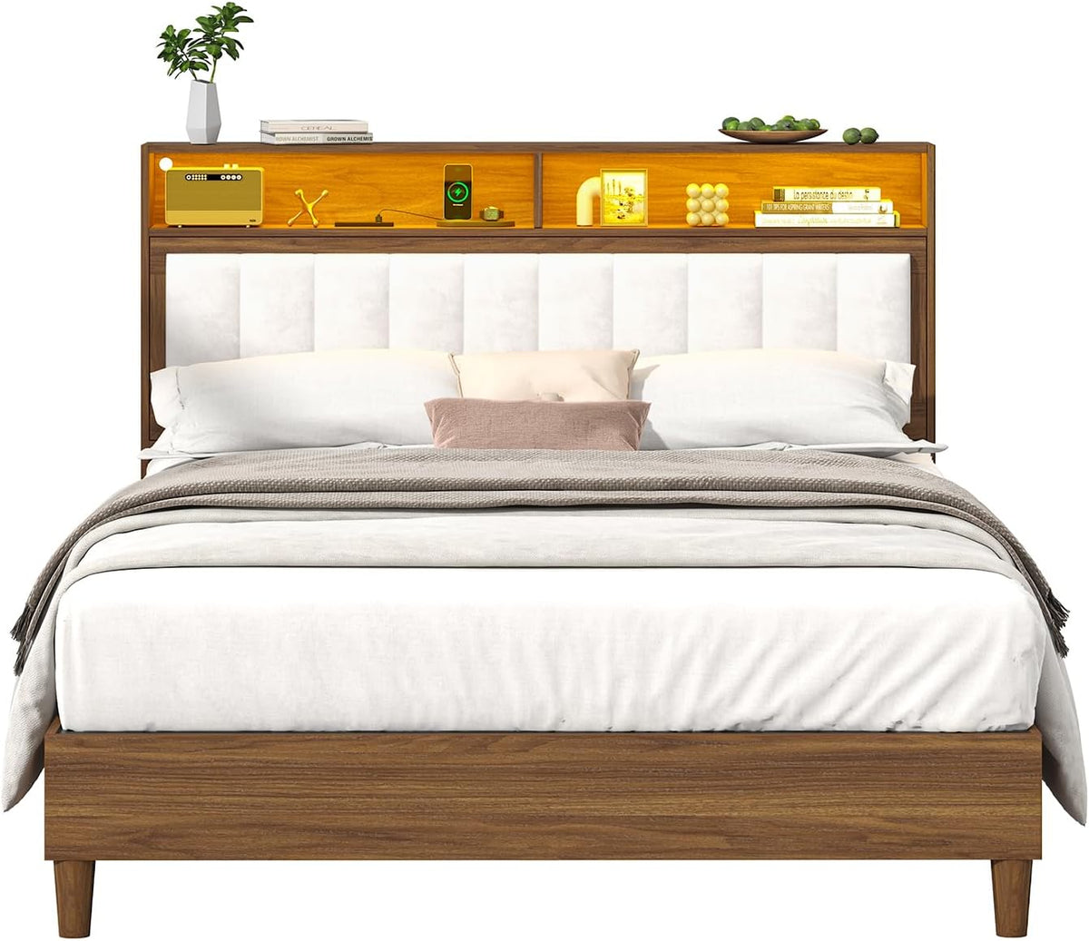 cszzd wood bed frame full size with charging, view 9