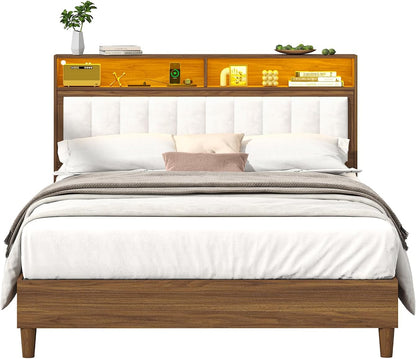 cszzd wood bed frame full size with charging, view 9