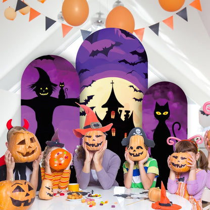 3 Pcs Halloween Arch Cover 4ft, 5ft, 6ft Arch Covers Stretchy Backdrop Skeleton Ghost Bat Horror Style Backdrop Cover for Halloween Party Photo Background Arch Stand Stretchy Decoration