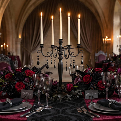 Sziqiqi Black Candelabra Centerpiece for Halloween: Gothic 5 Arm Candelabra