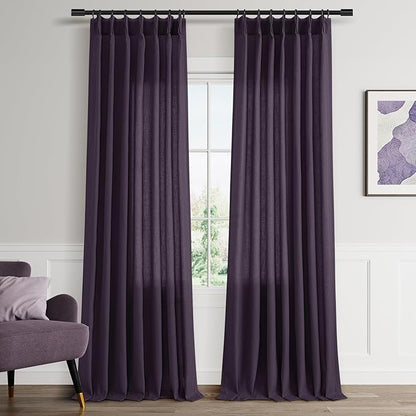 Plum Pinch Pleated Linen Curtains 102 Inch Length 2 Panels by Aersas