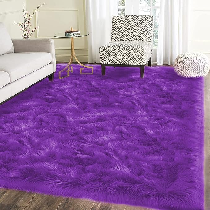 Latepis Purple Faux Sheepskin Large 6x9 Area Rugs by Latepis