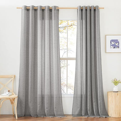 NICETOWN Faux Flax Linen Sheer Curtains 96 inch Long, Grommet Rustic Flax Semi by NICETOWN