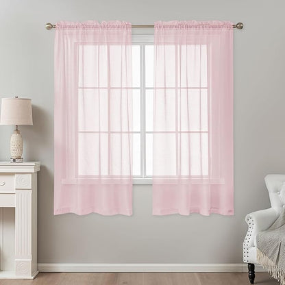 Pink Sheer Curtains 63 Inch Length, Privacy Semi Sheer Curtains - Image 2