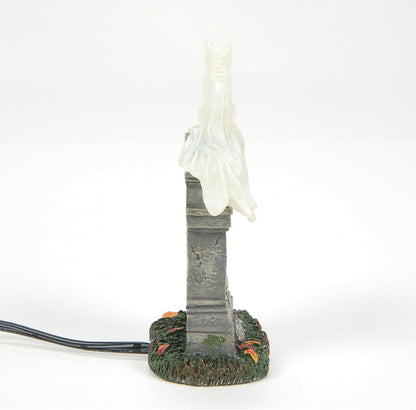 Department 56 Village Collection Accessories Halloween Kit E. Kat Cat Ghost on Tombstone Lit Figurine, 3.8 Inch, Multicolor