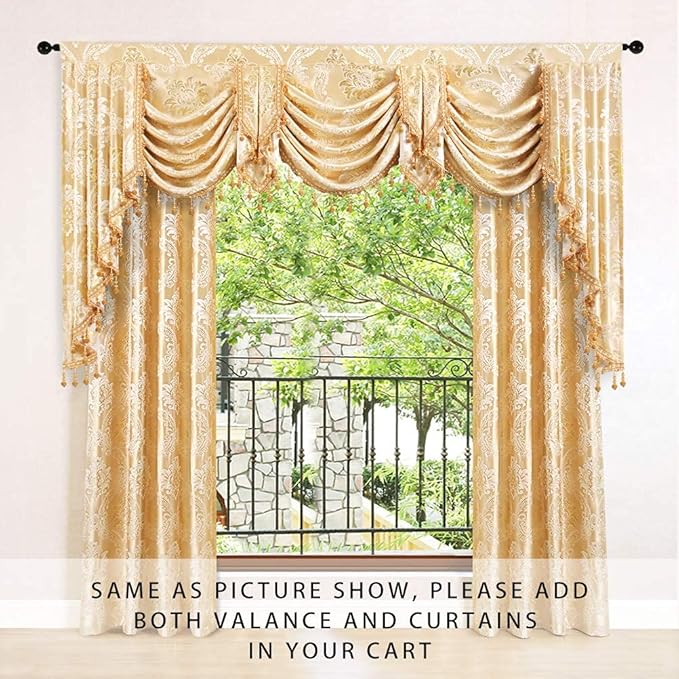 ELKCA Golden Jacquard Swag Waterfall Valance Luxury Curtain Valance - Image 2