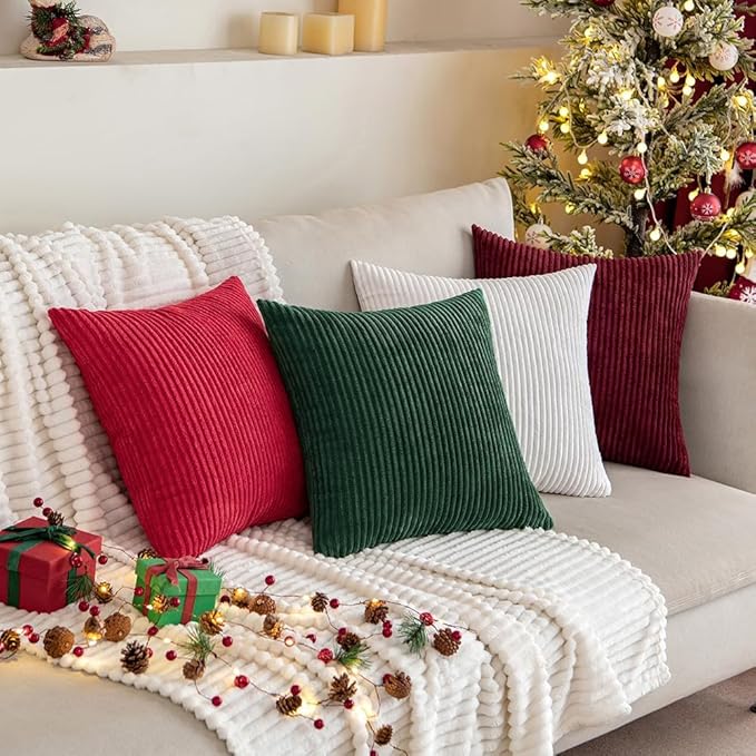 MIULEE Winter Pack of 2 Corduroy Soft Soild Decorative Square Christmas Throw - Image 2