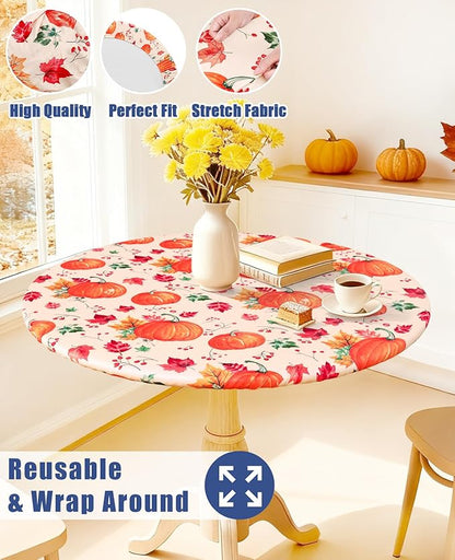 Round Spandex Thanksgiving Tablecloth, Elastic Fitted Waterproof Tablecloths - Image 5