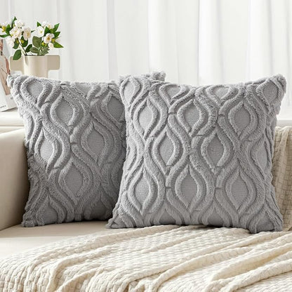 MIULEE Light Grey Throw Pillow Covers 18x18 Inch, Soft Winter Plush Faux Wool by MIULEE