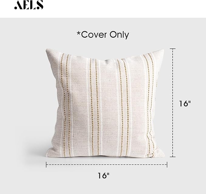 AELS 16x16 Decorative Farmhouse Linen Throw Pillow Covers, Boho Textured Pillow - Image 2