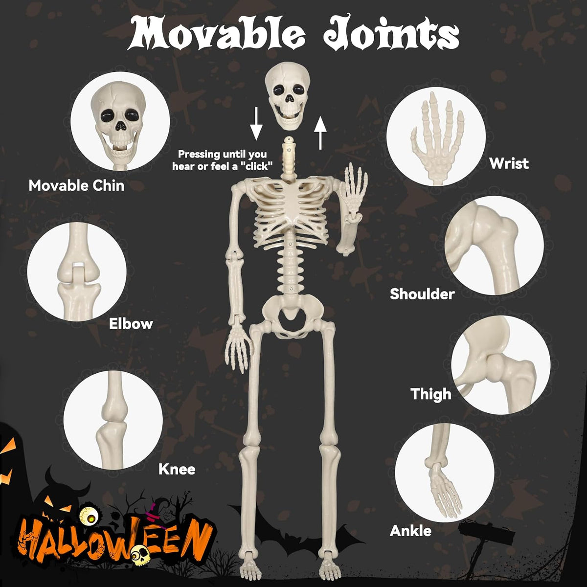 2 Pack 36" Skeleton Halloween Decorations,3Ft Plastic Posable Skeleton with Movable Joints,with 20 Spiders & Spider Webs for Halloween Party Decorations,Yard Haunted House Props Indoor Outdoor Decor