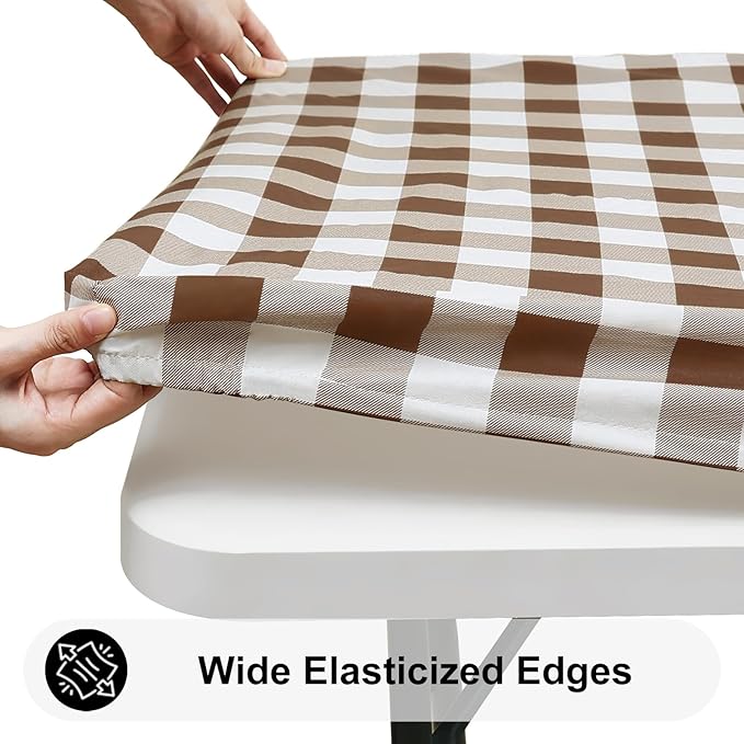 Smiry Rectangle Picnic Table Cloth, Elastic Waterproof Fitted Vinyl Tablecloths - Image 2