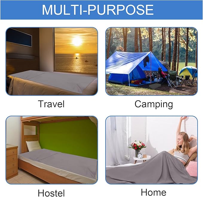 Sleeping Bag Liner, Travel Sheet & Adult Sleep Sack, Camping Sheets Travel - Image 6