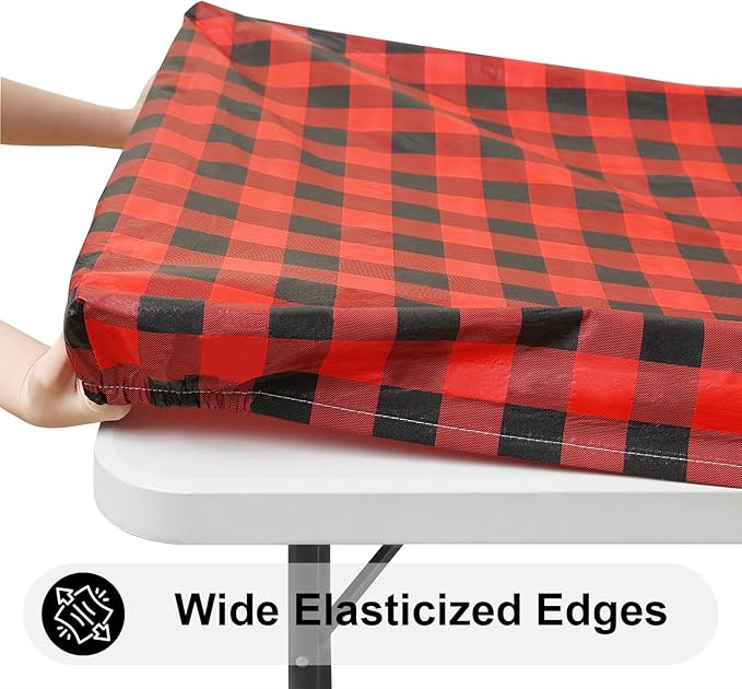 Smiry Rectangle Picnic Table Cloth, Elastic Waterproof Fitted Vinyl Tablecloths - Image 2