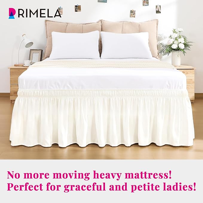 RIMELA Cream White Bed Skirt Queen Size 18 Inch Drop, Wrap Around Elastic - Image 3