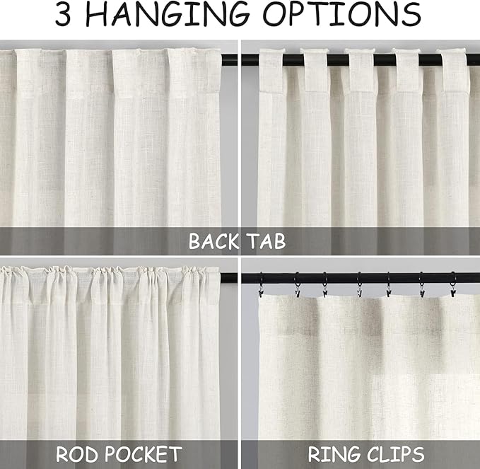 Nanspring 30 Inch Long Cream Curtains - Image 2