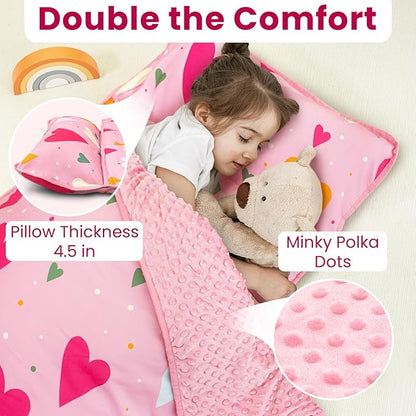Toddler Nap Mat with Pillow and Minky Blanket, Large 55"x35" Sleeping Bag - Image 4