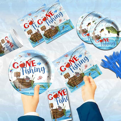 142 Pcs Gone Fishing Tableware, Fishing Birthday Party Decoration Little - Image 3