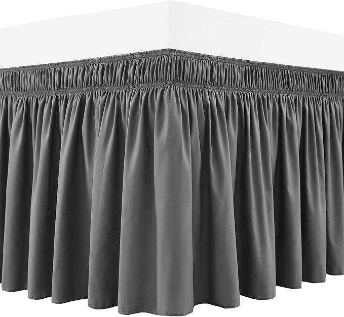 RIMELA King Grey Bed Skirt Wrap Around Elastic Dust Ruffles Solid Color Wrinkle - Image 8