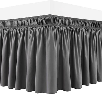 RIMELA King Grey Bed Skirt Wrap Around Elastic Dust Ruffles Solid Color Wrinkle - Image 8