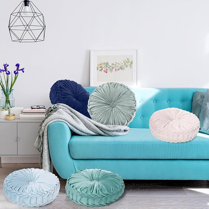 Yerliker 6 Pcs Floor Pillow Cushions 15inch Round Velvet Throw Pillows Colorful - Image 2