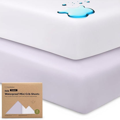 2-Pack Waterproof Pack and Play Sheets, Mini Crib Sheets Fitted by KeaBabies